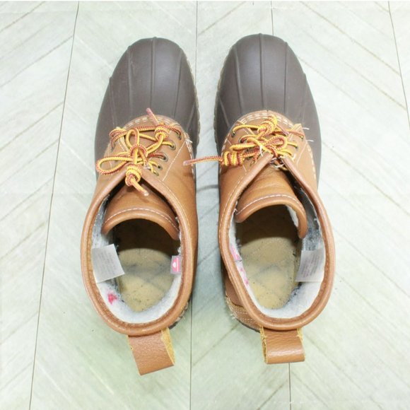 LL Bean Brown Leather Shearling Lined Insulated Ankle Duck Boots Sz 10 M - Picture 6 of 10